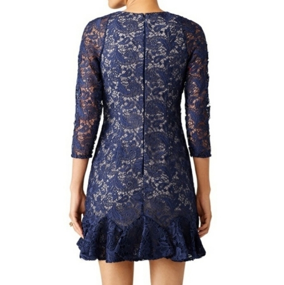 ML Monique Lhuillier Lace Long Sleeve Ruffled Mini Cocktail Sheath Dress Size 2 - Picture 5 of 10